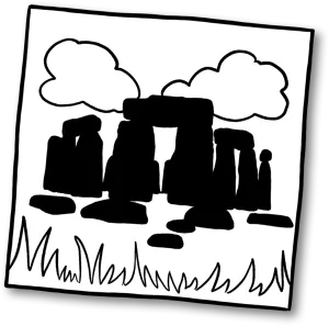 Magnet with an image of a stonehenge hanging on a fridge
